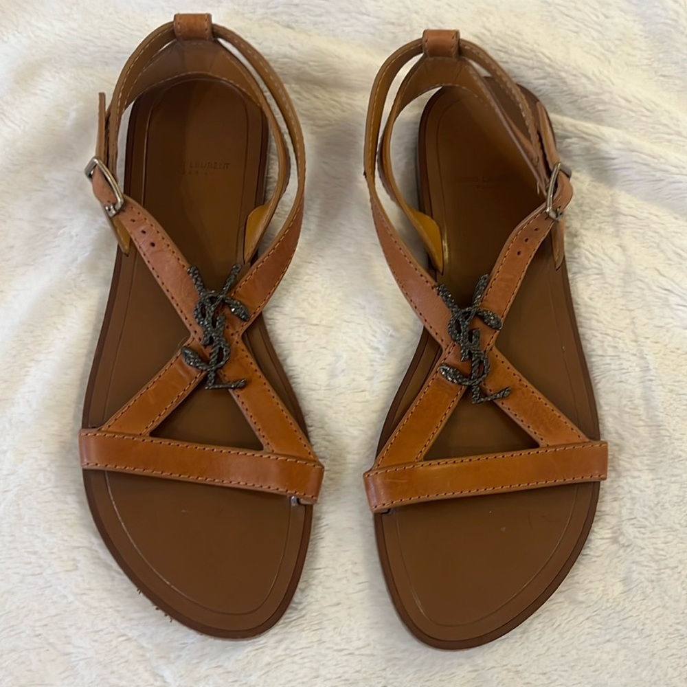 YSL tan leather sandals
